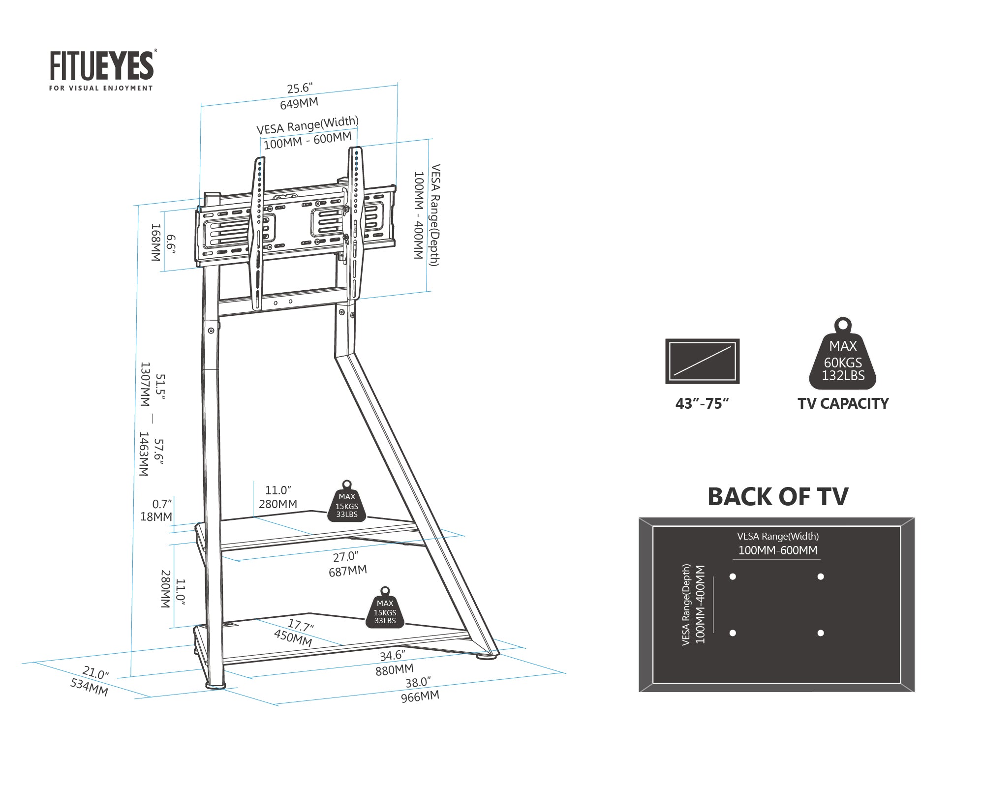 Floor TV Stand Eiffel Series 43-75 Inch