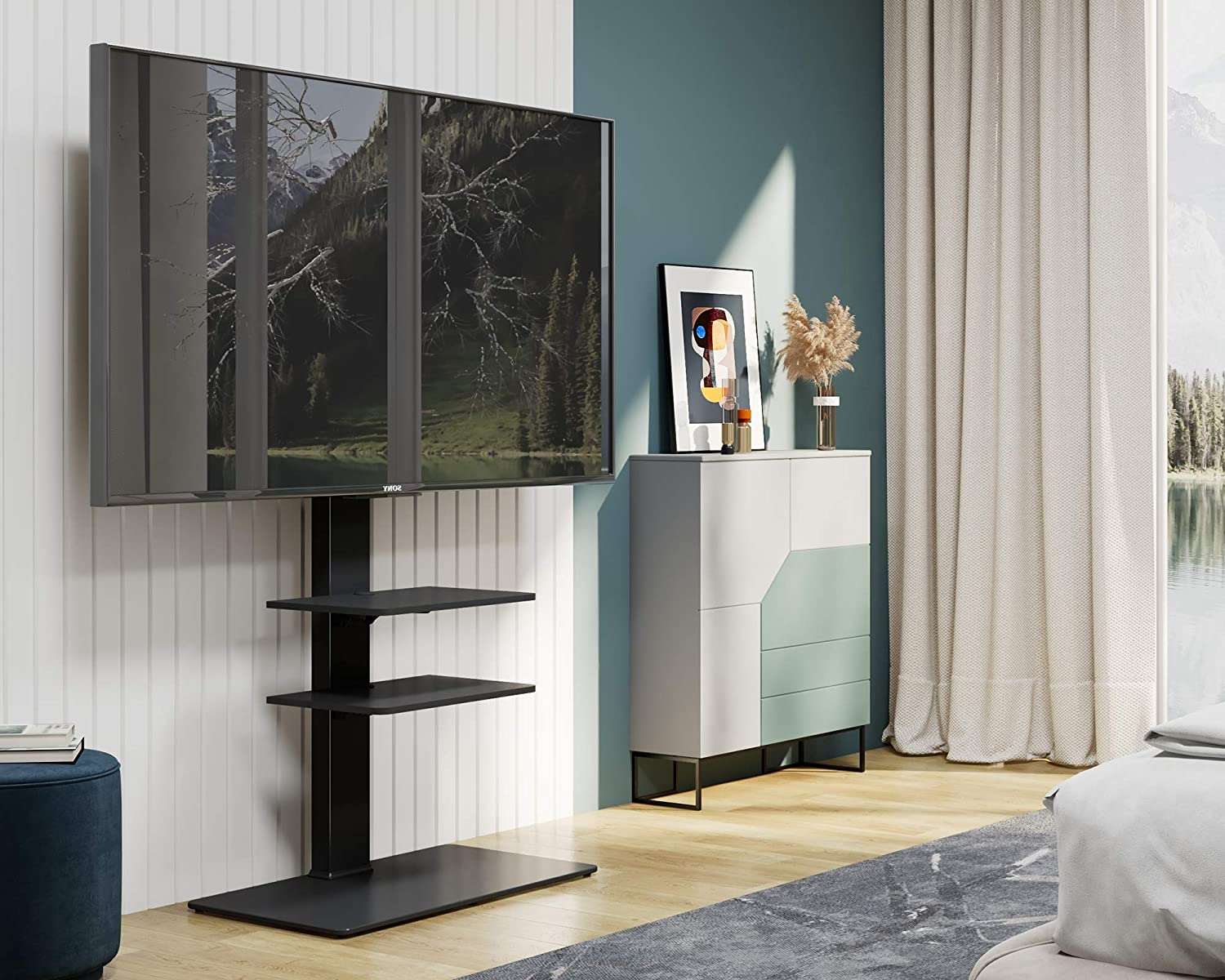 Floor Swivel TV Stand with Two Shelves Classic Series 32-65 Inch