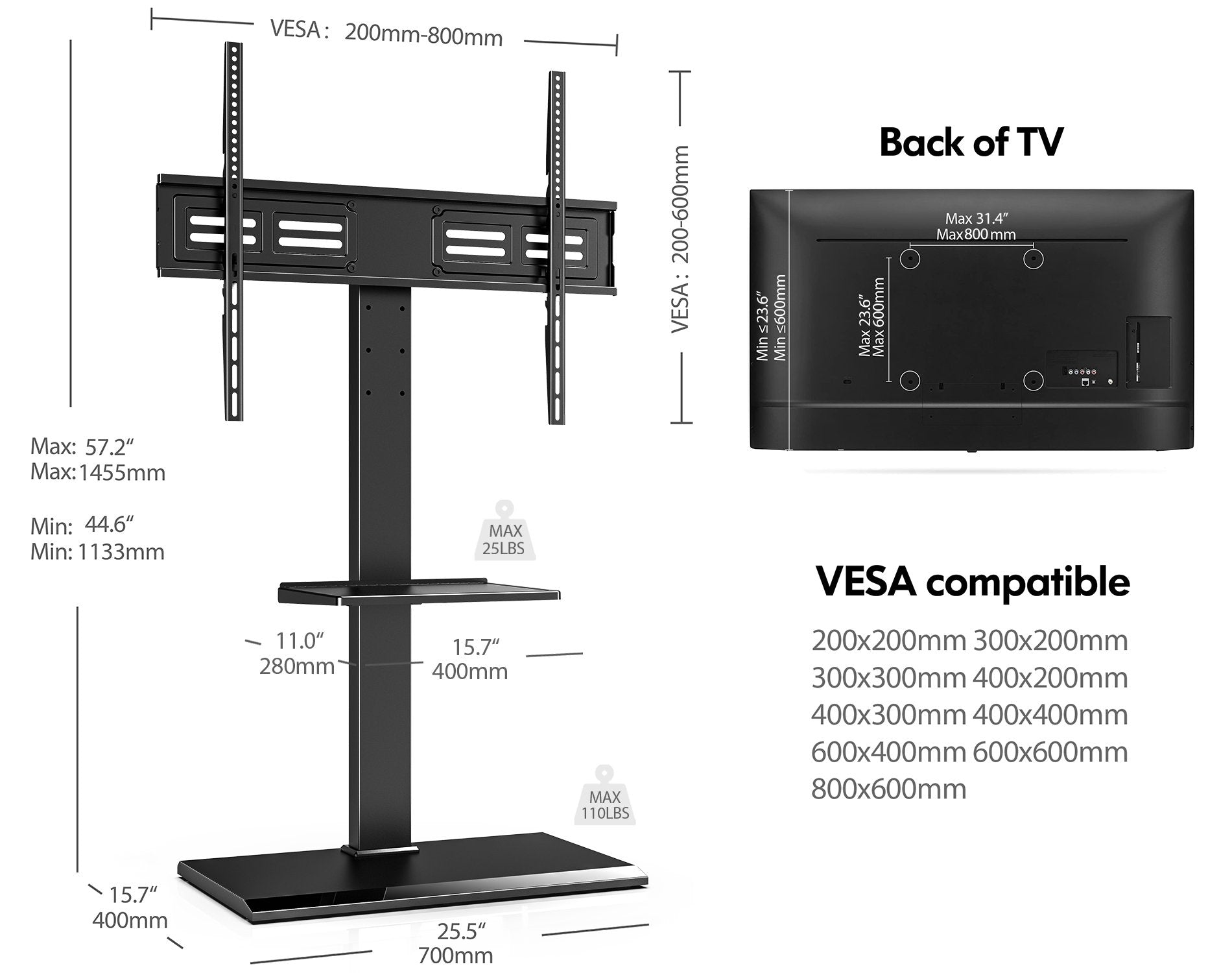 Iron Base Large Swivel TV Stand with Shelf S Series 50-80 Inch