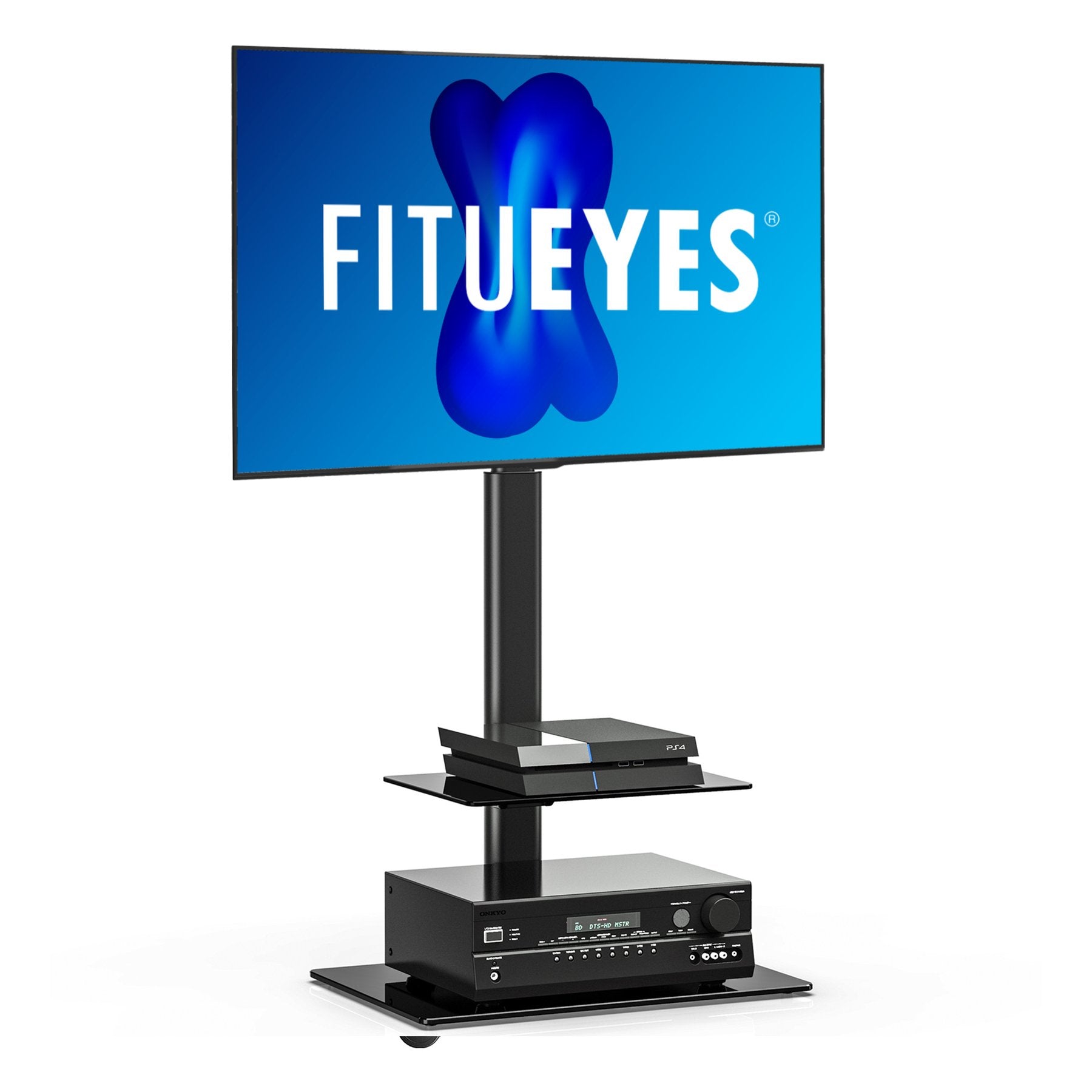 Swivel Height Adjustable Floor TV Stand with Shelf 32-60 Inch