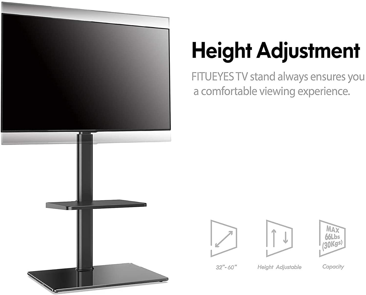 Swivel Height Adjustable Floor TV Stand with Shelf 32-60 Inch