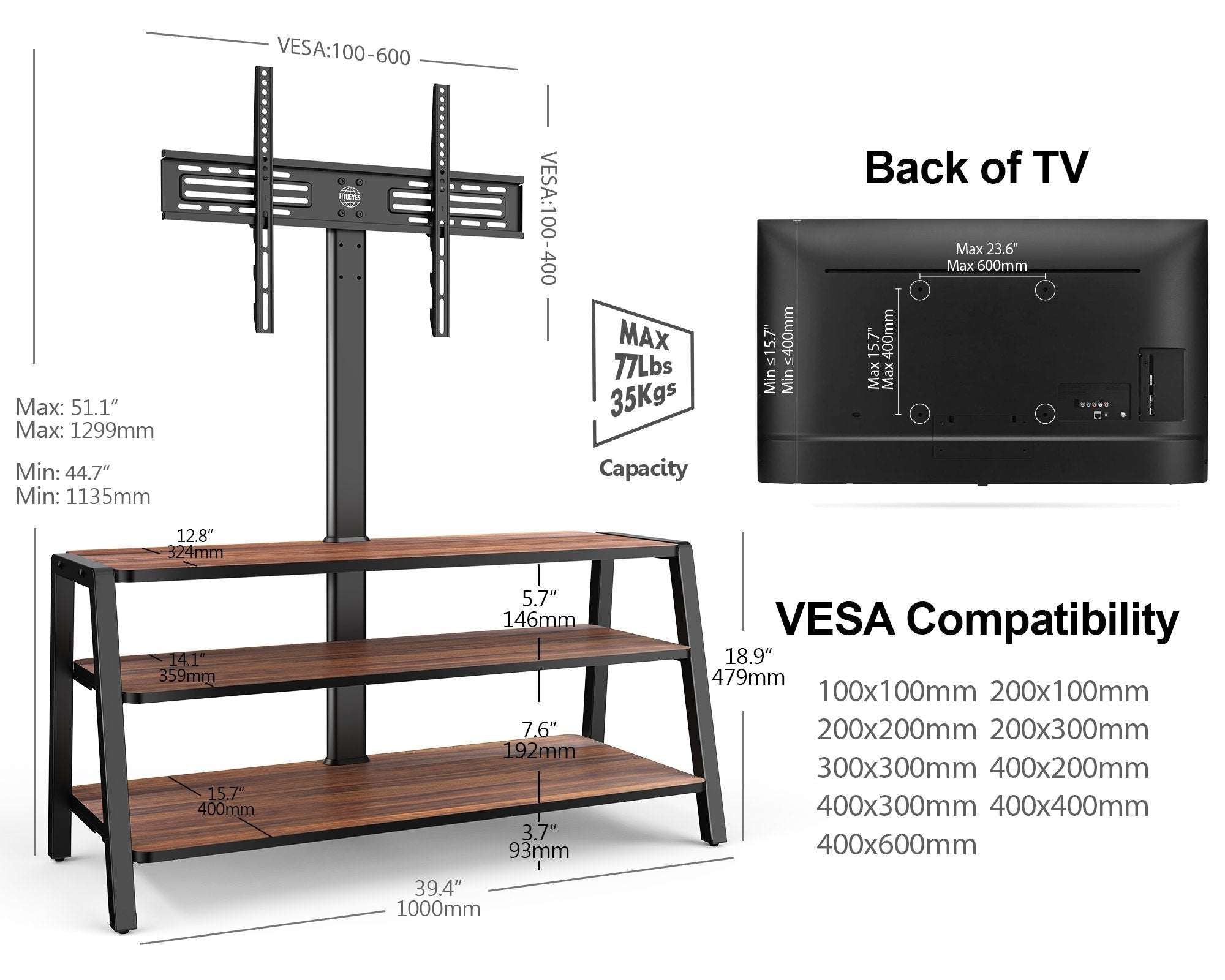3-Tier Floor TV Stand A Series 37-70 Inch